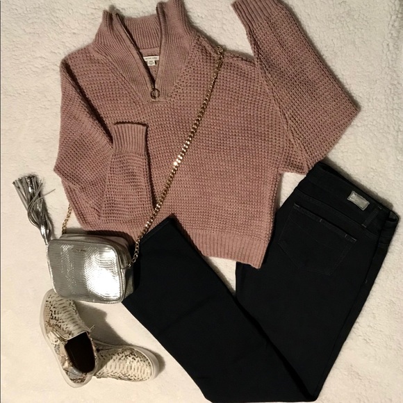 🦅 AMERICAN EAGLE 🧶 Waffle Knit 3/4 Zip Sweater - Picture 1 of 7